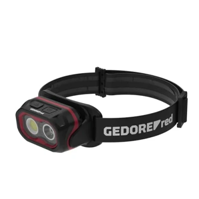 Immagine di Gedore Red R95500082 Lampada frontale a LED, ricaricabile con batteria agli ioni di litio, 800 lumen, focalizzabile e dimmerabile, portata luminosa fino 69 metri, luce rossa, protezione IPX6