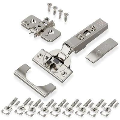 Immagine di BLUM clip TOP BLUMOTION 10 cerniere per mobili a 110, dritte con molla, viti, arresto angolare + blu, piastra di montaggio croce eccentrica, acciaio, distanza 0 mm