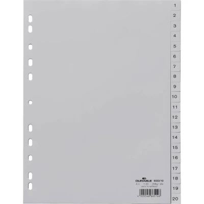 Immagine di Durable 6522 Divisore DIN A4 1 20 Polipropilene Grigio schede linguette in rilievo 652210