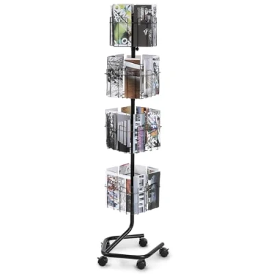 Immagine di VEVOR Espositore per brochure, 4 ripiani, 32 tasche, girevole, cartoline, biglietti di auguri, rotazione a 360, con 5 ruote (2 bloccabili), negozi, mostre e uffici