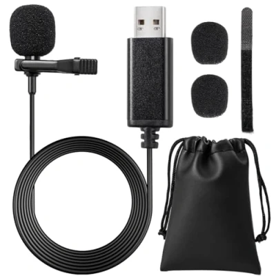Immagine di Microfono USB, Gyvazla Omnidirezionale Condensatore Lavalier Clip On Mic per Computer, Laptop, Podcast, Interviste, Canto di rete, Skype, MSN, Audio Video Recording [Plug and Play]