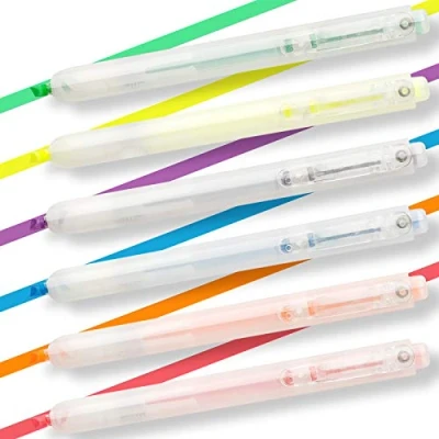 Immagine di [6 colori] Evidenziatori assortiti di design retrattile, funzionamento con una sola mano.