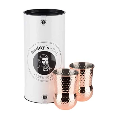Immagine di Buddy&#039;s Bar 2 Julep Cup, Tazze da Cocktail 400 ml con Effetto martellato, in Acciaio Inossidabile di Alta qualità, Confezione Regalo, Set 2, Rame lucidato