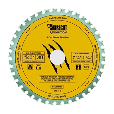 Immagine di SabreCut SCCSM185_38 Lama per sega circolare in metallo plastica 185 mm 38 T x 30 25,4 20 16 con foro multimateriale legno compatibile Bosch Dewalt Milwaukee e altri