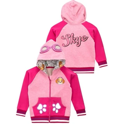 Immagine di Paw Patrol Felpa Zip Bambina Felpe Ragazza Skye con Cappuccio Glitter Rosa 4 5 Anni