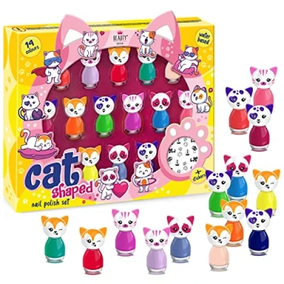 Immagine di CATshaped, Set di Smalti a base d&#039;Acqua, Beauty4Britain, 14 Colori, Asciugatura Rapida, Rimovibile, Confezione da Esposizione