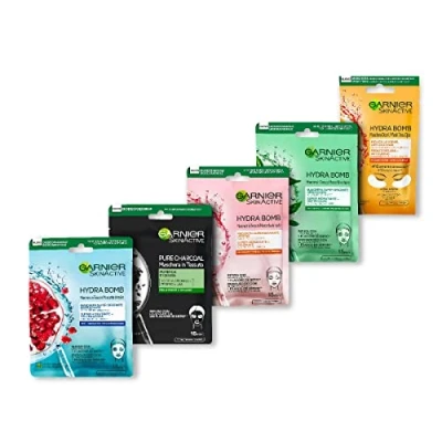 Immagine di Garnier Maschera in Tessuto HydraBomb, 5 Maschere Tessuto, Ciascuna con un Effetto Diverso, Per la Cura della Pelle, Confezione da