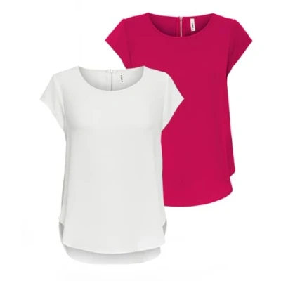 Immagine di ONLY Onlvic SS AOP Noos Ptm Top, Maglietta da Donna, Camicetta, Confezione 2 (1 Cloud Dancer/1 Granita), 42 (EU) / 46 (IT)