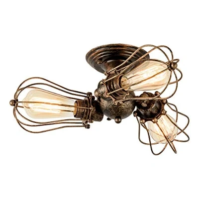 Immagine di Luling Vintage Lampada da soffitto regolabile a gabbia con attacco metallico montaggio semi incassato, plafoniera rustica Lampade metalliche (senza lampadina) (con 3