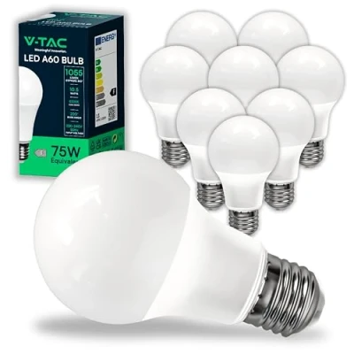 Immagine di V TAC 10x Lampadine LED A60 con Attacco E27 potenza 10.5W (Equivalenti a 75W) Nuova Generazione 1055 Lumen Massima Efficienza e Risparmio Energetico 6500K Luce Fredda