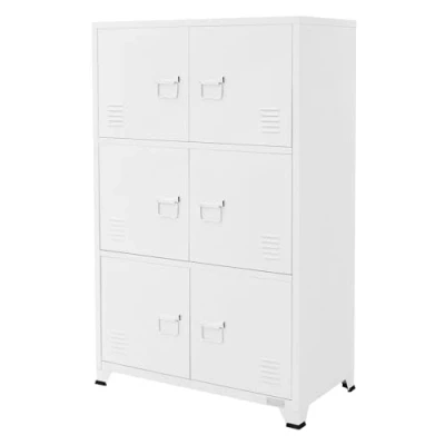 Immagine di ML Design Schedario da Ufficio 75x40x120,5 cm Bianco in Acciaio Mobile a 4 Gambe Armadietto Metallo 6 Ante 3 Scomparti Interni Armadio Industriale Portadocumenti di Stoccaggio