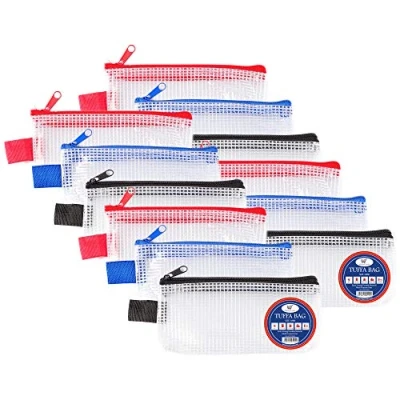 Immagine di Mini Tuff Bag Portafoglio in plastica trasparente con cerniera, astuccio portamatite, resistente all&#039;acqua, rinforzato (mini 12 pezzi)