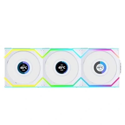 Immagine di Lian Li UNI FAN SL Ventola wireless LCD, ARGB, PWM, confezione da 3 con controller, 120 mm, colore: Bianco