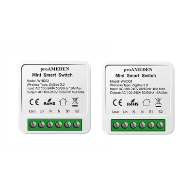 Immagine di proAMEDEN Interruttore intelligente ZigBee 3.0 da 16 A, Mini Smart Switch Wifi, modulo interruttore, compatibile con Alexa e Google Home Assistant. (ZigBee, 2/un)