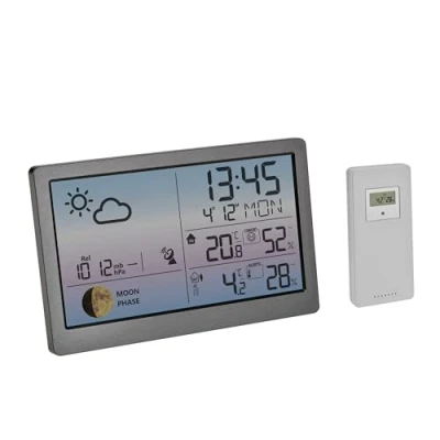Immagine di TFA Dostmann stazione meteo digitale con sensore esterno e display a colori LUNA Sky, 35.1169, misuratore di temperatura umidità, fasi lunari, allarme esterna, grigio