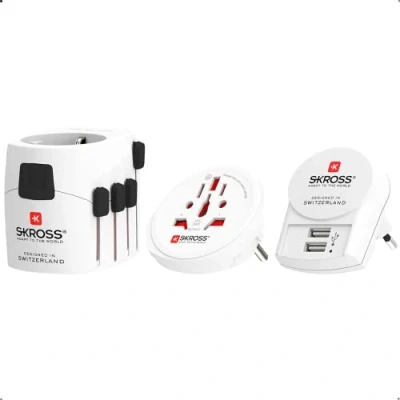 Immagine di SKROSS 1.302521 PRO+ USB (2xA) Adattatore Universale da Viaggio + 2,4A Tensione e Potenza : 100V 250V / 1750 W Protezione Anti Scossa