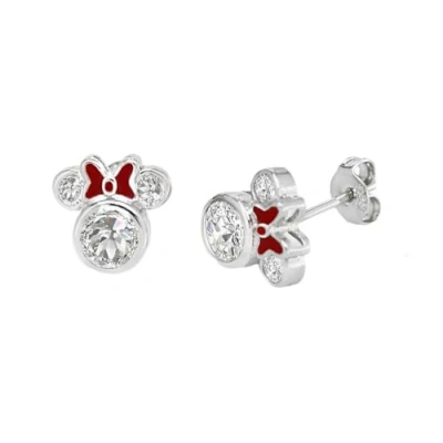 Immagine di Kaguyo orecchini Minnie Mouse, in argento sterling 925, ametista, bianco, blu, rosa, smalto, fiocco, zirconia, a perno Mickey Mouse per donne e ragazze, regalo di compleanno (chiaro)