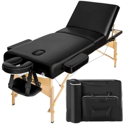 Immagine di TecTake® Lettino da Massaggio a 3 Zone, Struttura Robusta, Imbottitura 10 cm, Regolabile, Portatile, Pieghevole con Borsa per Trasporto Inclusa Nero