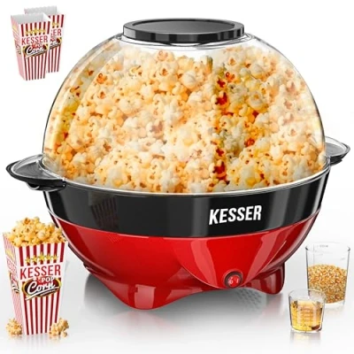 Immagine di KESSER® Macchina popcorn 800W Maker 5,5l con coperchio rivestimento antiaderente e ciotola di servizio incl. superficie riscaldamento rimovibile tazza per
