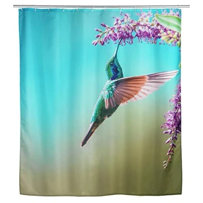 Immagine di WENKO tenda per doccia Managua, 180 x 200 cm, in 100% poliestere con occhielli metallo e banda peso gomma vasca, idrorepellente lavabile, inclusi 12 anelli bianchi