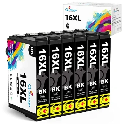 Immagine di Q image 16XL Cartucce d&#039;inchiostro Compatibile con Epson 16 XL Nero per Workforce WF 2510 2630 2650 2760 2530 2750 2660 2520 2540 (6
