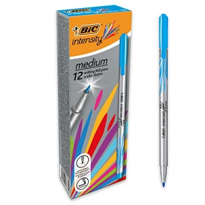 Immagine di BIC Intensity, Pennarelli Turchese, Punta Media in Feltro, 0.8 mm, Ottimali per Appunti e Scrittura Creativa, 12 unita