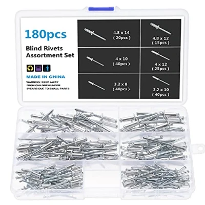 Immagine di Gueenky 180 Pezzi Rivetti Alluminio, 3,2/4/4,8 mm pop Ciechi, 6 Dimensioni Set di a Strappo per Metallo Legno Plastica, con Scatola Immagazzinaggio