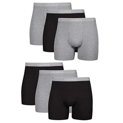 Immagine di Hanes Men&#039;s Tagless Boxer with ComfortFlex Waistband Brief, Black/Gray 6, X Large