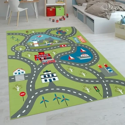 Immagine di Paco Home Tappeti da gioco a pelo corto colorati per camerette dei bambini con diversi motivi, Dimensione:120x160 cm, Colore:Verde 2