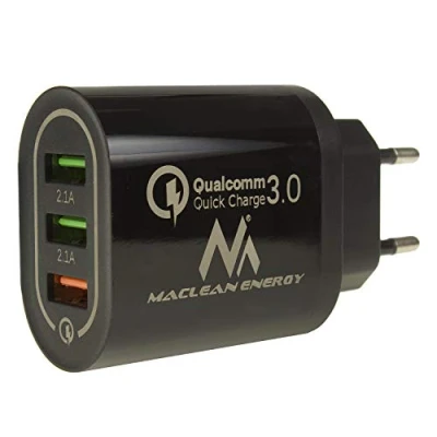 Immagine di Maclean MCE479 Caricatore a Muro USB 3xUSB Universale Adattatore di Ricarica Rapida QC 3.0 3.6 6V/3A 6 9V/2A 9 12V/1.5 2X 5V/2.1A (Nero)