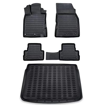Immagine di ELMASLINE Set tappetini in gomma e vasca per bagagliaio Nissan Qashqai 2014 2021 J11 (piano di carico superiore) Accessori