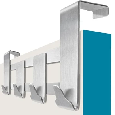 Immagine di Menz appendiabiti da porta Barra ganci appendi abiti per porte inox + cuscinetti antiscivolo e in feltro Attaccapanni