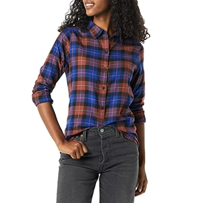 Immagine di Amazon Essentials Camicia in Flanella Scozzese Leggera A Manica Lunga vestibilità Classica Donna, Multicolore Quadri, XS