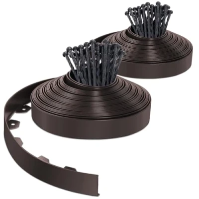 Immagine di VOUNOT Bordo Giardino Flessibile, Bordi Aiuole Plastica, con 80 Chiodi di Fissaggio, Lunghezza 40m, Altezza 5cm, Marrone