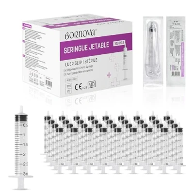 Immagine di BORNOVA Set di 100 Distributori Liquidi in Plastica senza ago da 3 ml, 5 10 ml per Laboratori, Misurazione Liquidi, Giardinaggio, Alimentazione Animale e Uso Industriale (3 / pezzi)