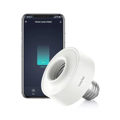 Immagine di LoraTap Smart WiFi Portalampada E27, Adattatore per LED Lampadina Wireless Timer Funziona con Echo Alexa, Controllo Remoto Smartphone Tramite App Life, Bianco