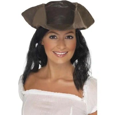 Immagine di Smiffys Cappello da pirata simil pelle, marrone con capelli neri