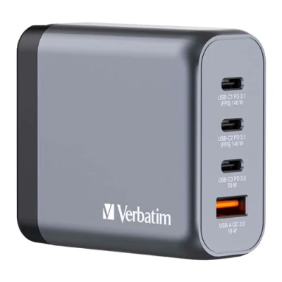 Immagine di Verbatim GaN Charger 140W 4 Porte USB C Caricabatterie Power Adapter con 3 x e 1 A Caricatore Rapido Multipresa per Apple MacBook, Notebook, iPad, iPhone, Samsung Co