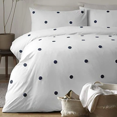 Immagine di Appletree DOT Garden Set Copripiumino, Cotone, Bianco con Pois Blu Navy, Doppio