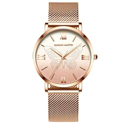 Immagine di RORIOS Orologio Donna Farfalla Quadrante con Mesh Cinturino in Acciaio Inox Elegante Orologi al Quarzo Analogici per Ragazze