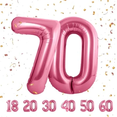 Immagine di Palloncini Compleanno 70 anni Rosa 101 CM Palloncino Numero Gonfiabile in Foil Decorazioni di un uomo donna Vola con l&#039;Elio