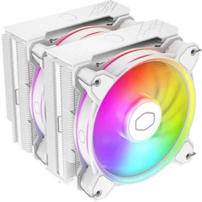 Immagine di Cooler Master Hyper 622 Halo CPU Air Finitura alluminio, 6 tubi calore a contatto diretto, doppio dissipatore torre, ventole Halo2, rilevamento ARGB, staffe LGA1700 e AM5 Bianco