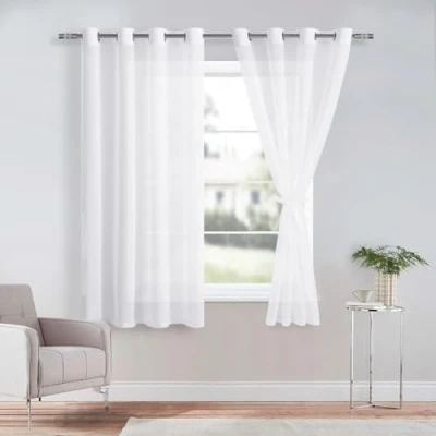 Immagine di DWCN Sheer Tenda in voile trasparente con occhielli, 2 pezzi, per soggiorno, camera da letto, bianco, 160 x 140 cm (altezza larghezza)