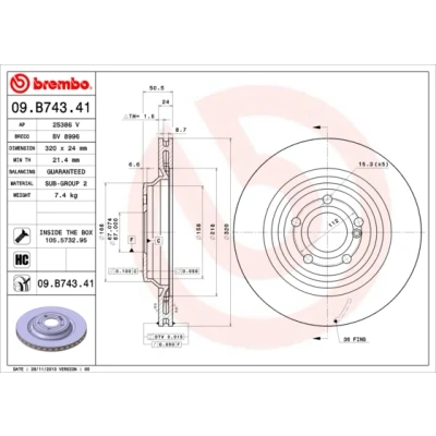 Immagine di BREMBO COATED DISC LINE 09.B743.41 Disco freno 320 24 5 ventilazione interna rivestito ad alto tenore di carbonio con bulloni/viti