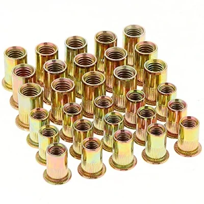 Immagine di Gueenky 100 Pezzi Dadi Rivetti Filettati in Acciaio Carbonio Zincato, M8 M6 con Testa Piatta, Assortimento Inserti Mobili Legno, Ogni Dimensione 50 PZ