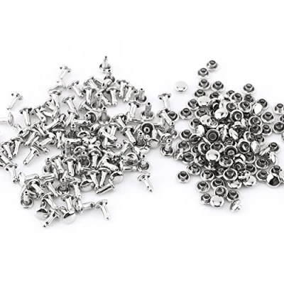 Immagine di Walfront 100 Set Doppio Cappuccio Rivetto per Cuoio Metallo Borchie Kit Tappo Tubolare DIY Borsa Scarpe Riparazioni Artigianale Decorazione 6 x 8mm (Argento)