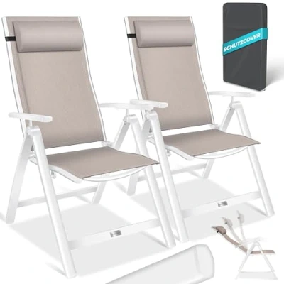 Immagine di KESSER® sedia da giardino con schienale alto braccioli, set di 2 sedie pieghevoli in alluminio cuscino e copertura, campeggio, 7 posizioni, regolabile, traspirante