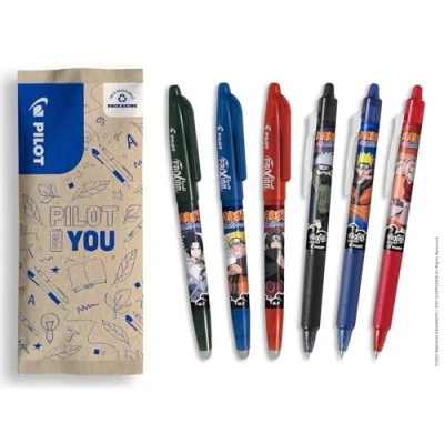 Immagine di PILOT x Naruto Set da 3 Penne FriXion Ball + Clicker cancellabili Shipudden Limited Edition roller ricaricabili Nero, Blu, Rosso Punta media