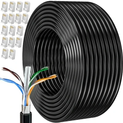 Immagine di MEIPEK Cavo Ethernet 80 Metri, Cat 6 Bobina Lan per Esterno Schermato di Rete Cross Molto Lungo Filo FTP AWG23 Gigabit Anti jamming Internet Alta Velocità Patch Nero 80mt