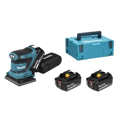 Immagine di Makita DBO480RTJ Levigatrice per finitura LXT agli ioni di litio da 18 V, completa 2 batterie 5,0 Ah e caricabatterie forniti in una custodia Makpac